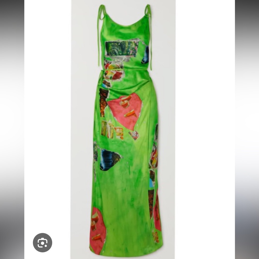Acne Neon Green Wrap Dress with Graphic Print